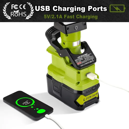 Miniatura 5 de Taingwei Luz de trabajo LED de 2400LM con clip para batería Ryobi de 18 V, luz de inundación de 30 W para reparación de automóviles, camping