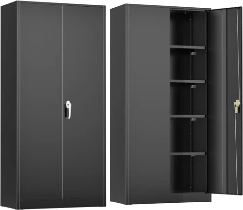 Miniatura 11 de Armario de almacenamiento de metal de 72 pulgadas, archivadores con cerradura con 2 puertas y 4 estantes ajustables, gabinetes de herramientas