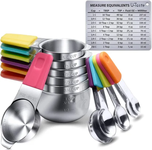 Miniatura 11 de U-Taste Juego de 15 tazas y cucharas medidoras: 7 tazas medidoras y 7 cucharas medidoras con 2 anillos en D y 1 tabla de conversión profesional