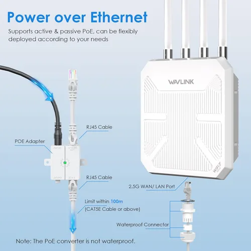 Miniatura 10 de WAVLINK Extensor WiFi 7 BE5100 para exteriores, repetidor WiFi de largo alcance para exteriores de doble banda, punto de acceso, enrutador de malla