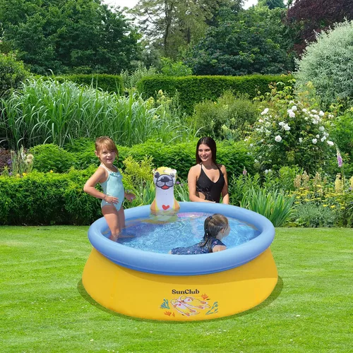 Miniatura 5 de JLeisure Sun Club - Piscina inflable de 5 pies y 2 personas para exteriores sobre el suelo con aerosol de nutria marina 3D, amarillo/azul