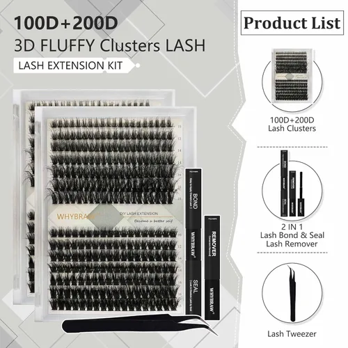 Miniatura 6 de 100D 200D Kit de extensión de pestañas con sello de pestañas, removedor de pestañas, aplicador de pestañas, 280 unidades, extensiones de pestañas
