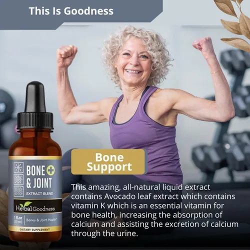 Herbal Goodness Extracto líquido para huesos y articulaciones, 1 onza – hueso orgánico y toda la salud de las articulaciones, apoyo muscular,