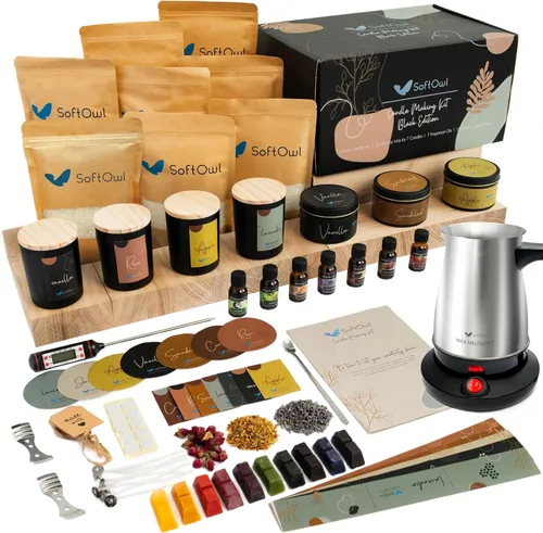 Miniatura 9 de SoftOwl Kit de fabricación de velas de soja premium, edición negra, juego completo, cera de soja, tarros y latas grandes de 7 onzas, 7 aromas Kit