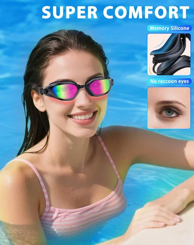 Miniatura 4 de Gafas de Natación, Gafas de Natación Unisex para Adultos Anti Niebla Anti UV Sin Fugas Visión Amplia para Hombres Mujeres Jóvenes Negro/Púrpura