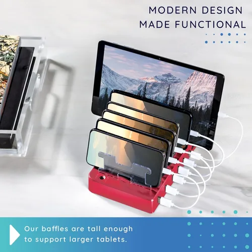 Miniatura 8 de Estación de carga para múltiples dispositivos – Base de carga USB de 6 puertos para Apple y Android – Organizador de carga múltiple rápida