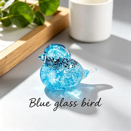 Miniatura 2 de QFkris Figura de pájaros azules de vidrio soplado hecho a mano de 4", escultura de animales de vidrio artístico, estatua de decoración del hogar