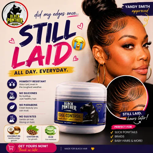Miniatura 2 de Black Panther Control de bordes, resistente a la humedad, fuerte sujeción flexible para cabello natural y relajado 4C, con aceite de ricino, aceite