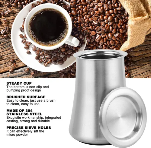 Miniatura 2 de Tamiz de café de acero inoxidable, tamiz de tamiz de café en polvo, contenedor de filtro de café en frío, accesorios para hacer café (negro)