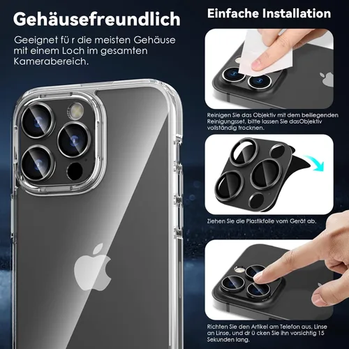 Miniatura 4 de CloudValley Protector de lente de cámara para iPhone 14 Pro/iPhone 14 Pro Max, vidrio templado 9H metal aluminio [diseño todo en 1], compatible