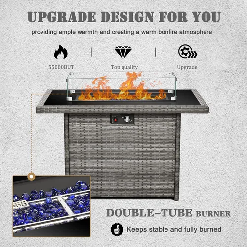 Miniatura 3 de Mesa con fogón a propano Vakollia, fogón de gas al aire libre de 44 pulgadas 55000 BTU rectangular con protector contra el viento de vidrio