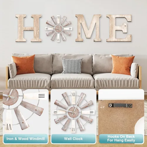 Miniatura 3 de Letreros de casa de campo con reloj de molino de viento, decoración de pared, letras rústicas para el hogar, arte de pared para sala de estar