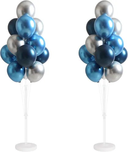 Miniatura 23 de Kit de columna de globos para piso: juego de 2 soportes para globos, con globos cromados metálicos negros y dorados, base y poste, decoración