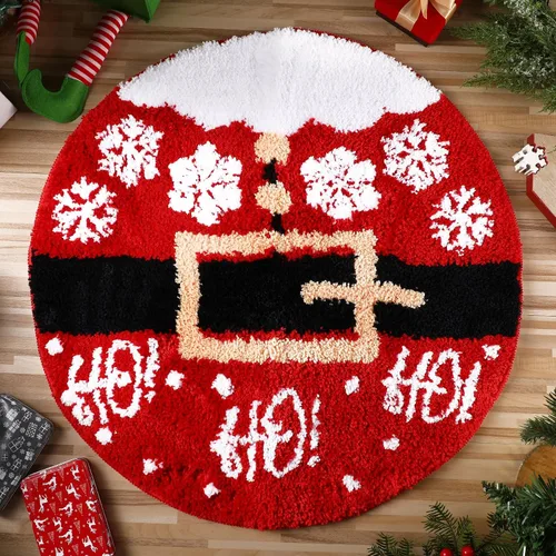 Ceenna Alfombra de baño de Navidad, tapete de baño con cinturón de Papá Noel, tapete de baño absorbente de 24 x 24 pulgadas, tapete antideslizante y