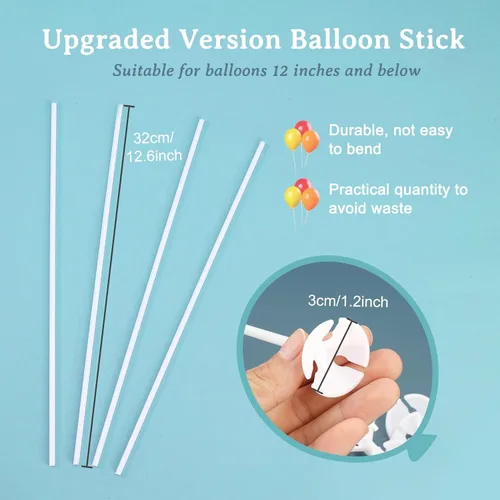 Miniatura 2 de PP OPOUNT 320 piezas de varillas para globos, varillas de globos de plástico de 12.6 pulgadas, soportes para globos para aniversario, boda, Blanco