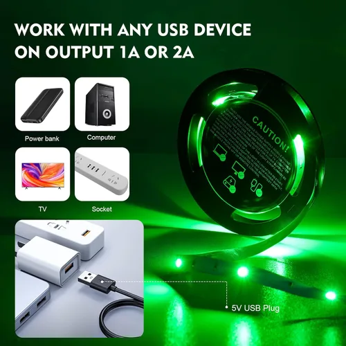 Miniatura 3 de Tira de luces LED de 20 pies que cambian de color, lámpara de estado de ánimo con USB 5 V, funciona con RGB 5050, cinta de luces LED RGB 5050