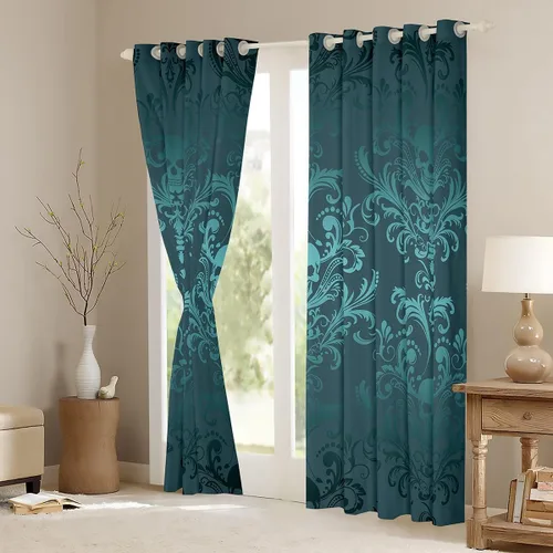 Miniatura 4 de Cortinas y cortinas de damasco turquesa para adultos, cortinas opacas barrocas victorianas antiguas, 2 paneles de 38 pulgadas de ancho x 54 pulgadas