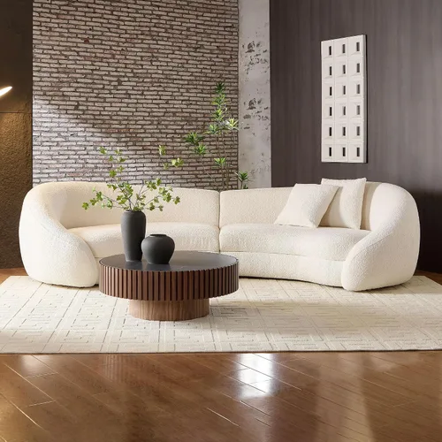 Miniatura 25 de WILLIAMSPACE Sofá curvado de 101 pulgadas, moderno sofá boucle tapizado de gran tamaño con 4 almohadas, sofá de peluche de 4 asientos para sala