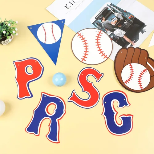 Miniatura 3 de Juego de 5 pancartas de béisbol de cumpleaños, guirnaldas de papel para deportes de béisbol, banderines de papel, banderines, decoración