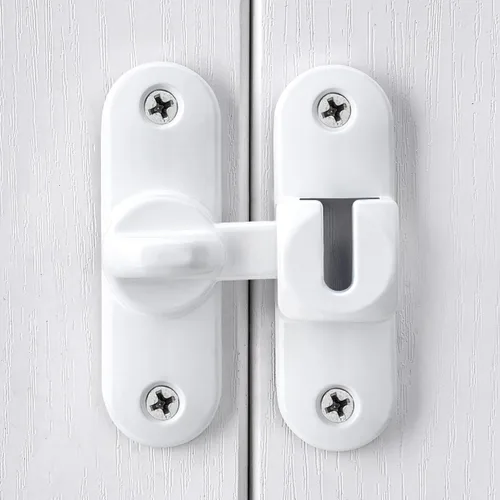 Miniatura 4 de INIRET Paquete de 2 cierres blancos para puerta de granero, cerradura de puerta de 90/180 grados, herrajes para puerta abatible, cierre de puerta
