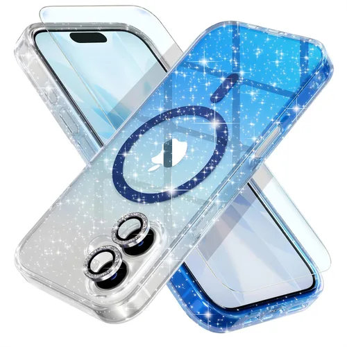 Miniatura 24 de Choiche Funda magnética para iPhone 15 Pro Max, funda transparente con purpurina brillante para mujer