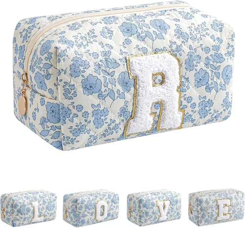 Miniatura 49 de Bolsa de maquillaje alfabética JOVAKIT, bolsa de cosméticos para mujeres, regalos de Navidad para niñas de 6 a 18 años, neceser de viaje con flores