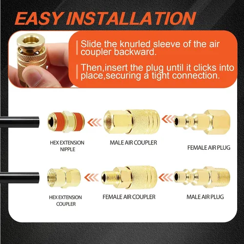 Miniatura 4 de Kit de acoplador de aire y enchufe, 22 piezas de 1/4" NPT de conexión rápida de aire con junta universal giratoria de 360°, accesorios de compresor