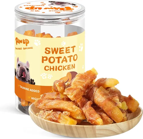 PAWUP Golosinas para Perros Cecina de Pollo Envuelta en Batata Dulce, Ingredientes Naturales con Taurina, Golosinas para Perros Sin Granos, 12.5 oz