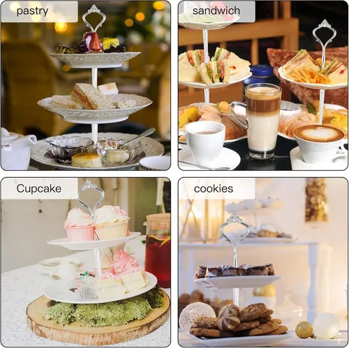 Miniatura 5 de Juego de 6 bandejas escalonadas para soporte de pastel, corona, soporte de 3 niveles para tartas, accesorios para bodas y fiestas, resina para Negro