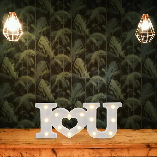 Miniatura 6 de Uonlytech Letrero con luces LED románticas con diseño de letras, funciona con pilas, lámpara decorativa con texto en inglés "I Love You