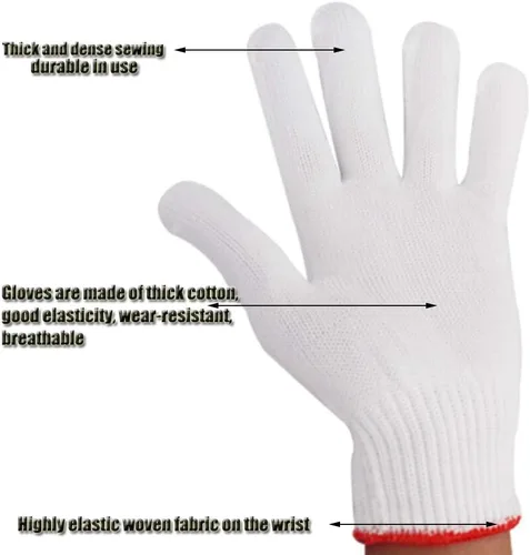 Miniatura 5 de Guantes de trabajo de protección de agarre seguro para hombres y mujeres, guantes de trabajo para barbacoa de algodón grueso (paquete de 6 pares)