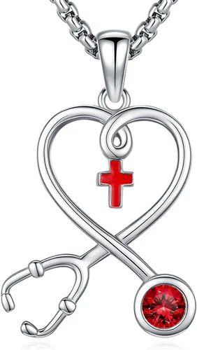 Miniatura 49 de Collar de alas de ángel de plata de ley 925, ángel de la guarda, enfermera RN caduceo, dije de ángel de cristal, joyería de regalo para mujer