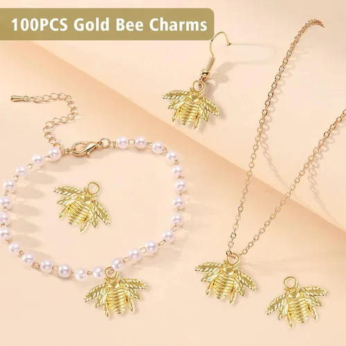 Miniatura 3 de QXUJI - 100 dijes de aleación de abeja para hacer joyas, dijes de abeja de metal, para collares, pulseras, aretes, accesorios de fabricación