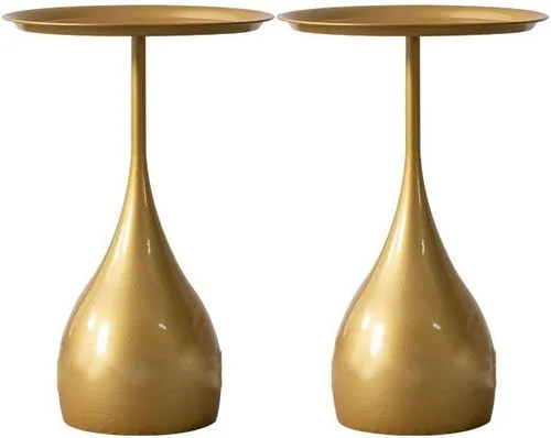 Miniatura 13 de Mesa auxiliar de café, mesa redonda de metal de estilo moderno de mediados de siglo con base de pedestal para sala de estar, juego de 1 color blanco