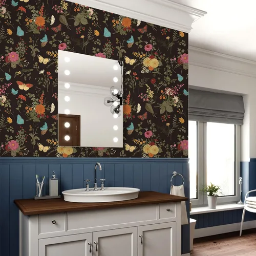 Miniatura 6 de VEELIKE Papel pintado de caléndulas oscuras, mariposas negras vintage, 17.7 x 118 pulgadas, mural de pared floral extraíble, papel de contacto