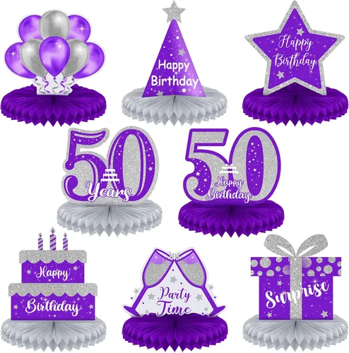 Ferraycle 8 piezas de decoración de cumpleaños número 50 para mujeres y hombres, decoración de mesa vintage de 50 cumpleaños, decoración de mesa de