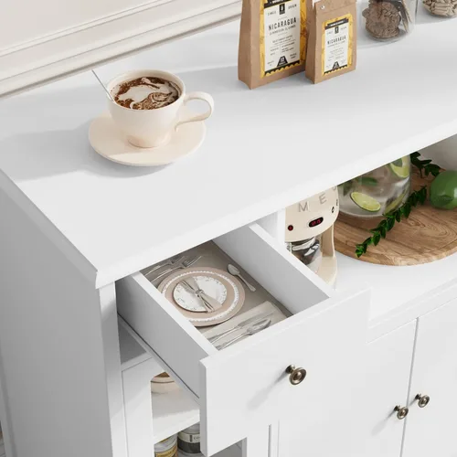 Miniatura 5 de HORSTORS Armario para microondas, armario de almacenamiento de cocina con 3 puertas y 1 cajón, aparador de buffet con estantes ajustables, soporte