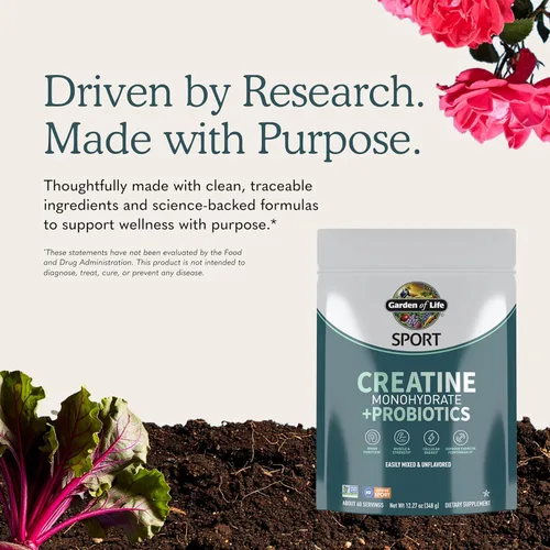 Miniatura 6 de Polvo de creatina monohidrato para mujeres y hombres de Garden of Life, micronizado para preentrenamiento con probióticos para músculo, fuerza