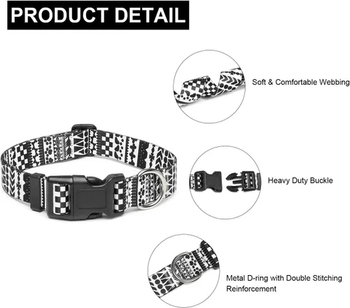 Miniatura 48 de Mercano Collar ajustable para perro, patrones de diseño especial, nailon suave, cómodo y resistente, collar para mascotas para perros pequeños