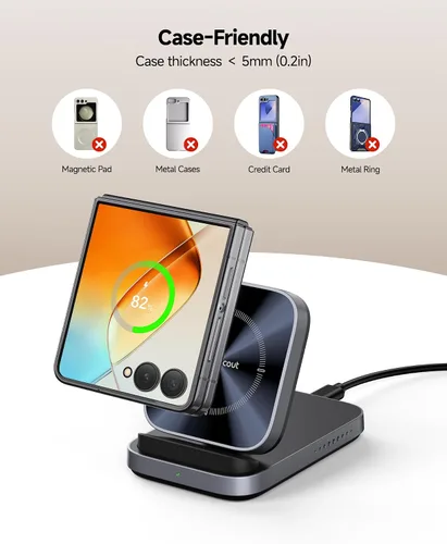 Miniatura 7 de SwanScout Cargador inalámbrico para Samsung Galaxy Z Flip 7 FE/7/6/5/4/3, para Motorola Razr 60 Ultra/50, soporte de carga inalámbrica rápida