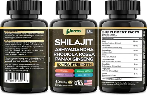 Miniatura 8 de Suplemento Shilajit, Panax Ginseng, Ashwagandha, Rhodiola Rosea, hongo Cordyceps, ortiga picante, cúrcuma, gingko biloba, suplementos todo en uno