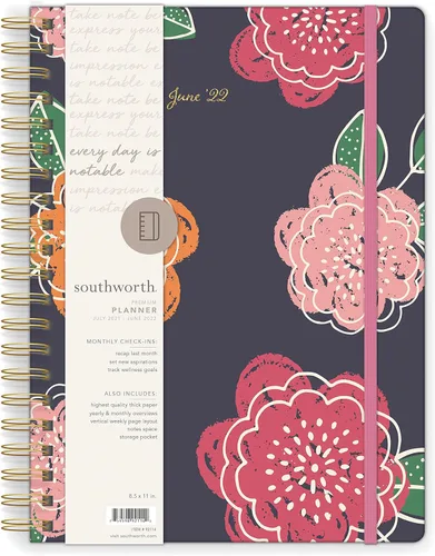 Southworth Agenda académica (julio de 2021 a junio de 2022), 8.5 x 11 pulgadas, floral brillante, papel de 28 libras/3.70 oz/m², alambre doble
