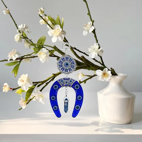 Miniatura 3 de LUCKBOOSTIUM Adorno colgante de mal de ojo con colgante de herradura y cristal azul y gema de sodalita Abalorios de buena suerte y regalos