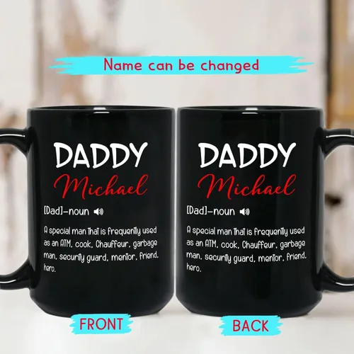 Miniatura 2 de Taza de café negra con nombre personalizado de 11 onzas, 15 onzas, taza de café con definición de papá para papá, regalo para papá nuevo, taza