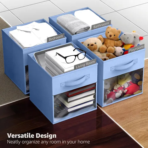 Miniatura 5 de Sorbus Contenedores de almacenamiento de 11 pulgadas con ventana transparente, 6 cestas plegables para organizar ropa, juguetes, libros, cubos