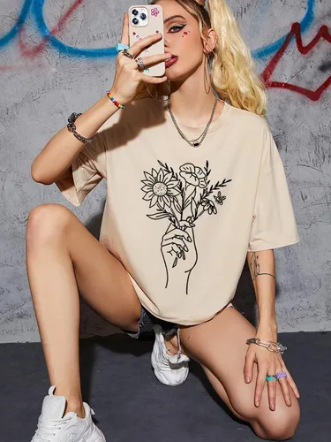 Miniatura 4 de SOLY HUX Camiseta casual de media manga con estampado floral para mujer