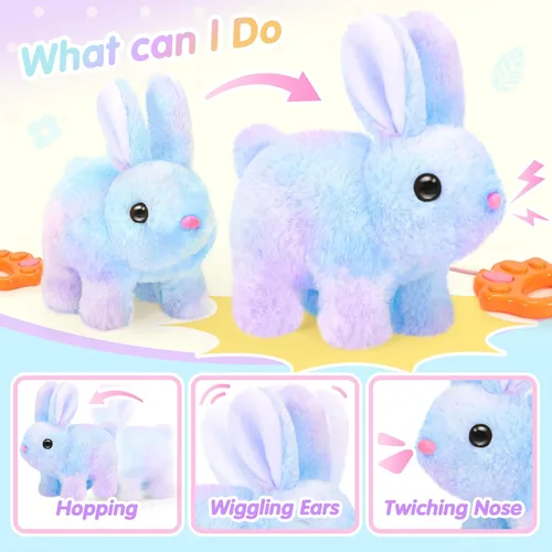 Miniatura 5 de CatchCute - Conejitos de peluche de Pascua para niños, conejo interactivo con sonidos, puede caminar y mover la cola con correa de control remoto