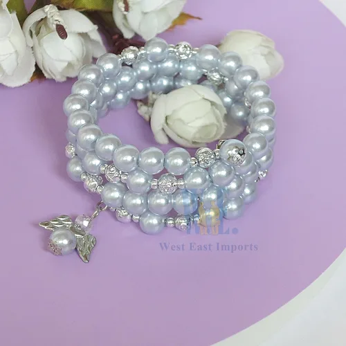 Miniatura 3 de WE Rosario Wrap Angel Pulsera Cristal Perla Azul (12 Pzs) - Bautismo, Favores de Boda, Vidrio