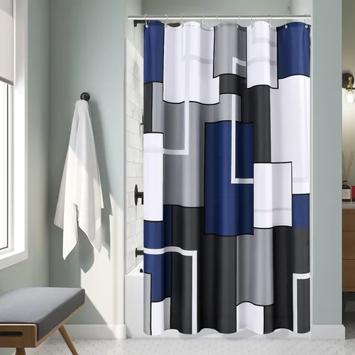 Miniatura 13 de Cortinas de ducha Hokibero para baño, cortinas de baño modernas geométricas estándar, cortina de ducha de poliéster resistente para hoteles, Negro