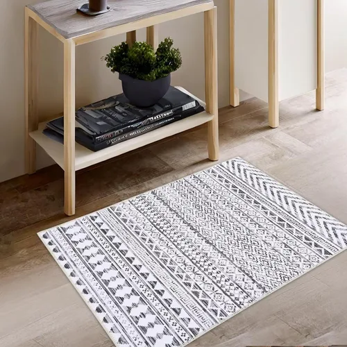 Miniatura 17 de Zacoo Alfombra bohemia para pasillo de 2 x 6 pies, alfombra geométrica de pelo bajo, antideslizante, resistente a las manchas, para cocina, marino